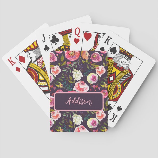 Personlig Modern Boho-Blommigt, monogram Casinokort (Baksidan)