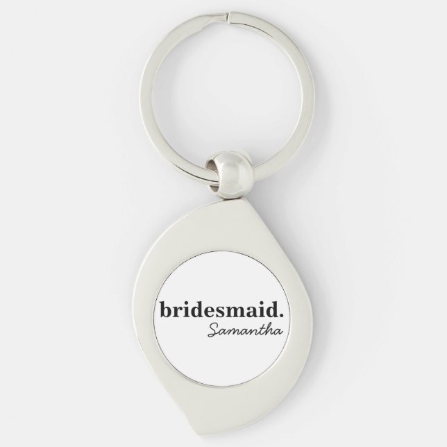 Personlig Modern Bröllopsdusch Brudtjej Swirl Silverfärgad Nyckelring (Framsidan)