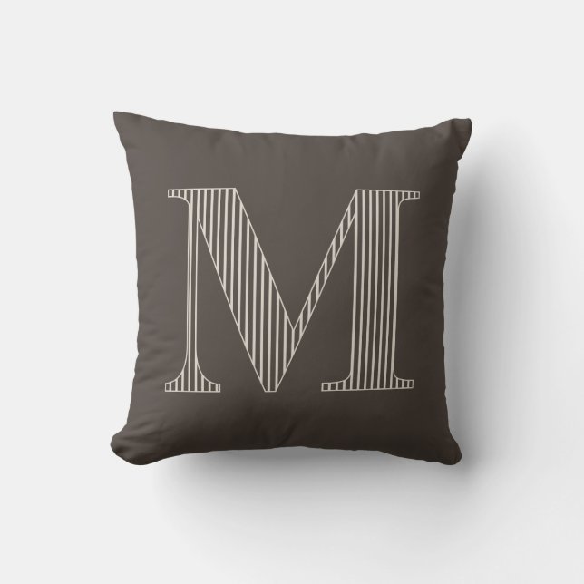 Personlig Modern Brun Randig Monogram Initial Kudde (Framsida)