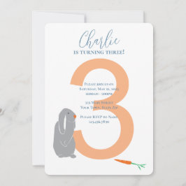 Personlig Modern Bunny-inbjudan till 3:e födelseda Inbjudningar