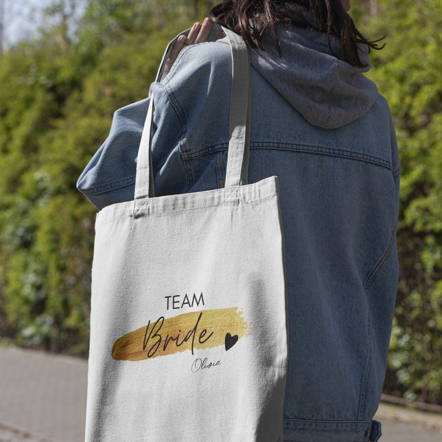 Personlig modern chic brudklan i guld och svart tygkasse (Personalized Gold & Black Modern Chic Team Bride Tote Bag)