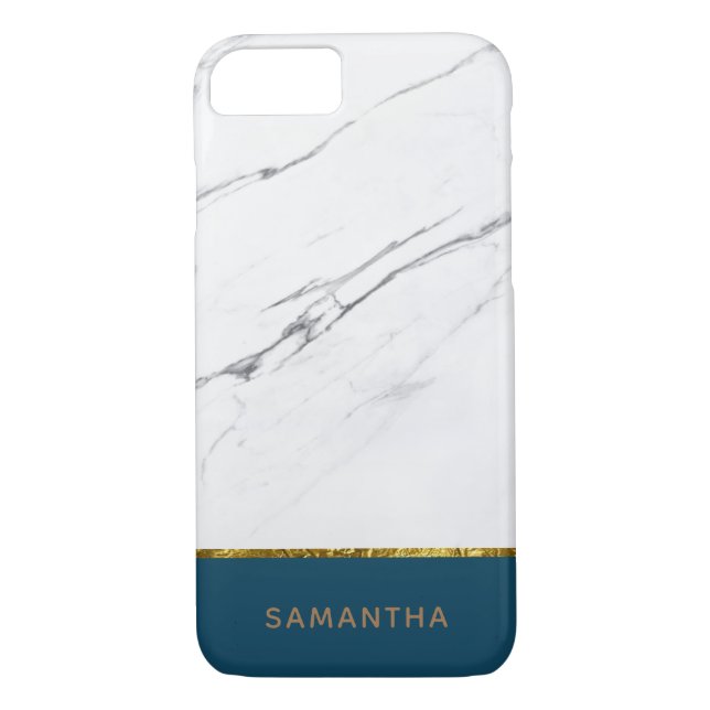Personlig Modern chic, vit marble Guld Teal Case-Mate iPhone Skal (Baksida)