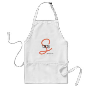 Personlig Modern Coral Elegant Monogram Chef Förkläde