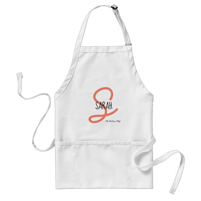Personlig Modern Coral Elegant Monogram Chef Förkläde (Framsidan)