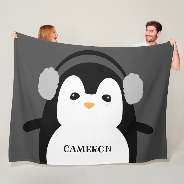 Personlig Modern Cute Black White Penguin Fleecefilt (På plats)