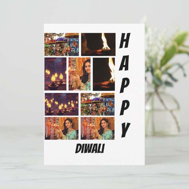 Personlig Modern Diwali 9 Photo Collage Inbjudningar (Stående Fram)