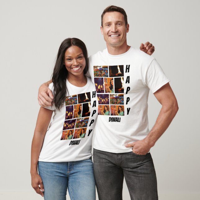 Personlig Modern Diwali 9 Photo Collage T Shirt (Unisex)
