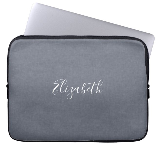 Personlig Modern Elegant Blågrå Linne Laptop Fodral (Framsidan)