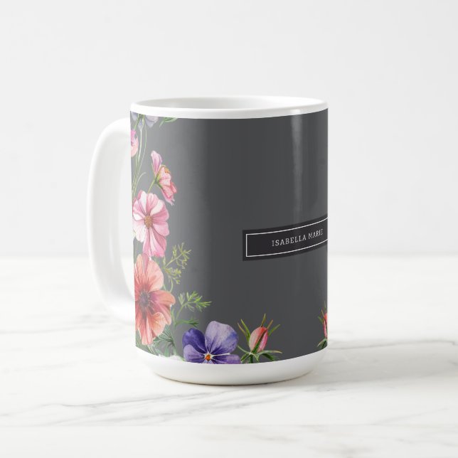 Personlig Modern Elegant Blommig Kaffemugg (Framsida vänster)
