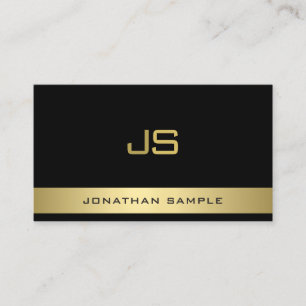 Personlig Modern Elegant Monogram Black Guld Visitkort