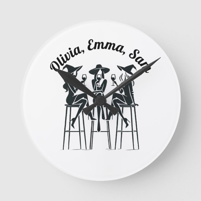 Personlig, modern, Elegant Witches Vin Natten Rund Klocka (Framsida)