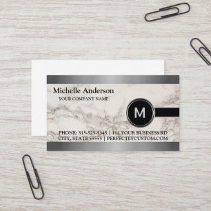 Personlig Modern Executive Grått Marble Monogram Visitkort