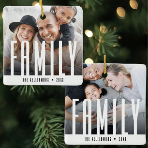 Personlig Modern Familj 2 Foto Julgransprydnad Keramik