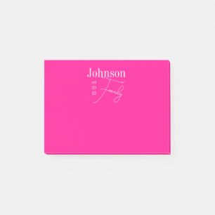 Personlig Modern Family Namn Shock rosa Post-it Block