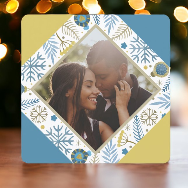 Personlig - Modern foto Julkort (Christmas Personalized Modern Photo Holiday Cards from Ricaso. Designed in yellow and blue)