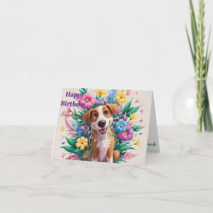 Personlig Modern Glad Födelsedag Hund Rolig Flora Kort