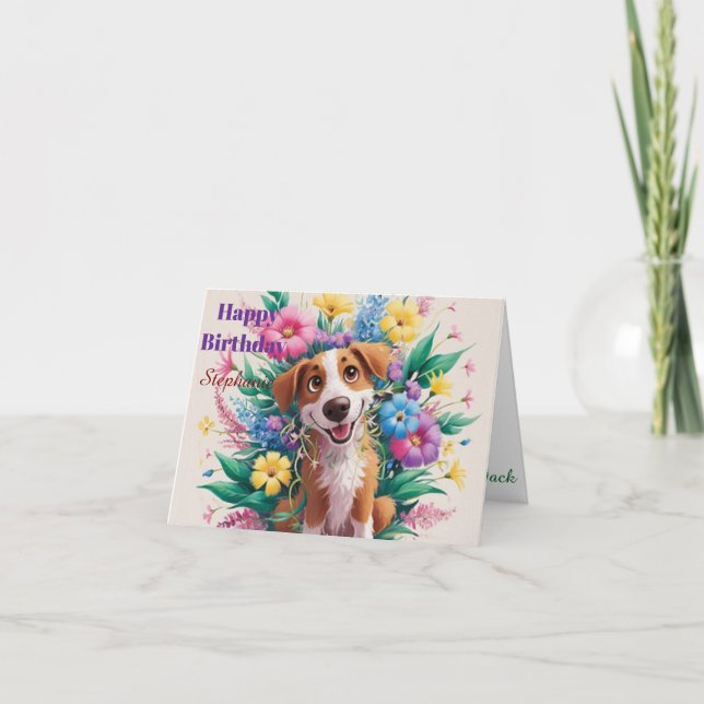 Personlig Modern Glad Födelsedag Hund Rolig Flora Kort (Framsida)