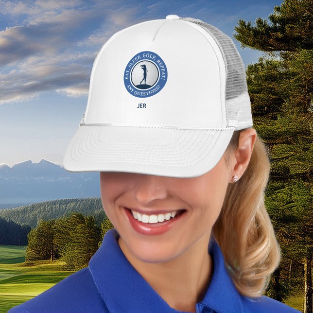 Personlig modern golf för kvinnor i blått och vitt keps (Personalized Golf Women's Modern Blue & White Trucker Hat)