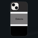Personlig Modern Grått Black White Rand Namn<br><div class="desc">Modern,  coola och snyggt personlig-mobilfodral med grått,  svart och vitt rand mönster. Stor svart och grått rand med litet vitt rand. Personlig med ditt namn utskrivet i en svart text.</div>