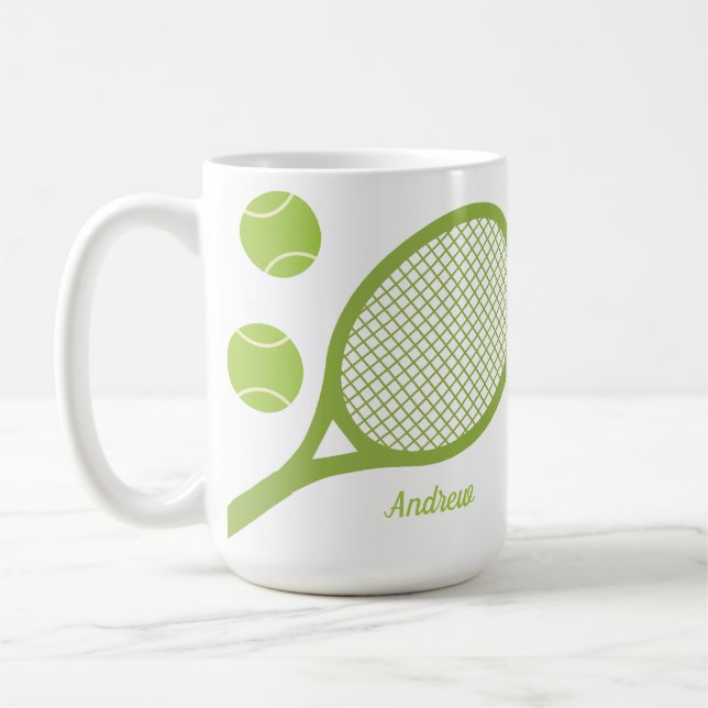 Personlig Modern Grönt Tennis Boll Racket Kaffemugg (Vänster)