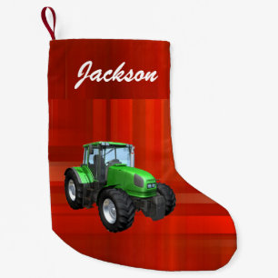 Personlig Modern Grönt Tractor på Red Liten Julstrumpa