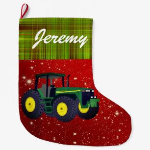 Personlig Modern Grönt Tractor Stor Julstrumpa