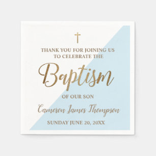 Personlig Modern guld blå och vit baptism Pappersservett