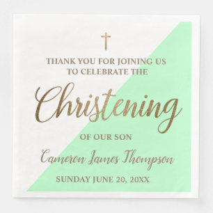 Personlig Modern guld grönt Boy Christening Pappersservett