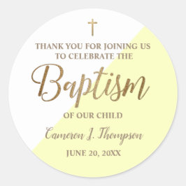 Personlig Modern GULT Baby baptism tack Runt Klistermärke