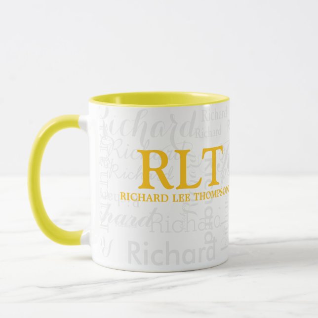 Personlig Modern Gult Monogram Mugg (Vänster)
