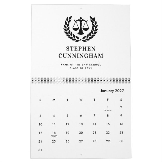 Personlig Modern Law School Studenten Kalender (Jan 2027)