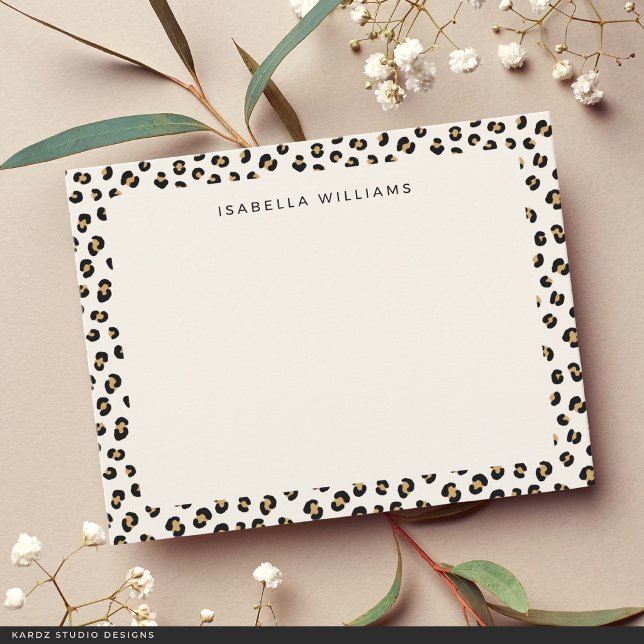 Personlig Modern Leopard Djurtrycksmönster Anteckningskort (The front of the card is shown at a 4.25 x 5.5 inch size. Choose size, paper, + corner style.)
