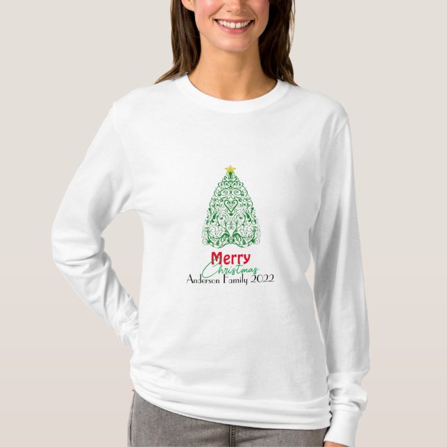 Personlig, modern linjär Julgran T Shirt (Framsida)