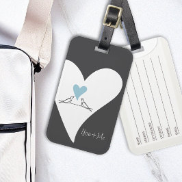 Personlig Modern Love birds Light Blue Heart Bagagebricka