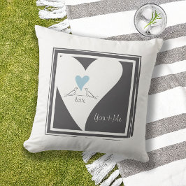 Personlig Modern Love birds Light Blue Heart Kudde