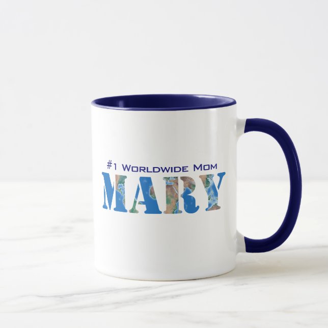 Personlig Modern "Mary" Namn, World Globe Mugg (Höger)