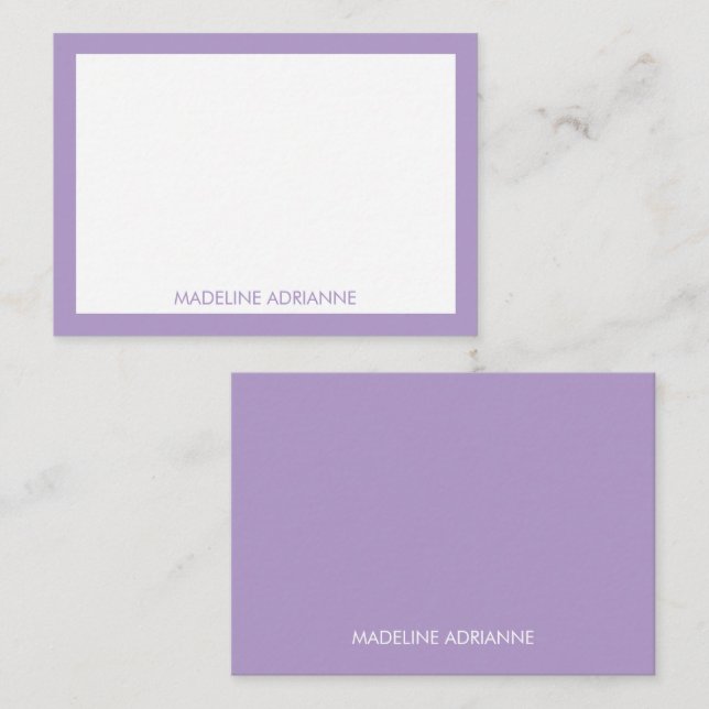 Personlig Modern Minimal Lavendel Namn  Anteckningskort (Fram/baksida)