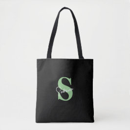 Personlig Modern Minimal Ljusgrön Monogram Tygkasse