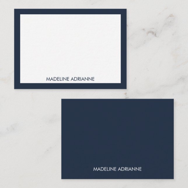 Personlig Modern Minimal Navy Namn  Anteckningskort (Fram/baksida)