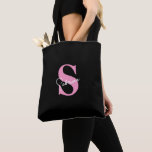 Personlig modern minimal rosa monogram tygkasse<br><div class="desc">Denna moderna, eleganta och minimalistiska svarta totebag är det perfekta personliga tillbehöret för brudar och brudtärnor. Med en mjuk rosa monogram initial och förnamn i vit script kombinerar den sofistikation och praktiskhet, perfekt för bröllopsdagens nödvändigheter eller som en snygg vardaglig väska. Den slanka designen ger en touch av klass medan...</div>