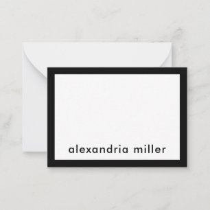 Personlig Modern Minimalist Black White Namn Anteckningskort