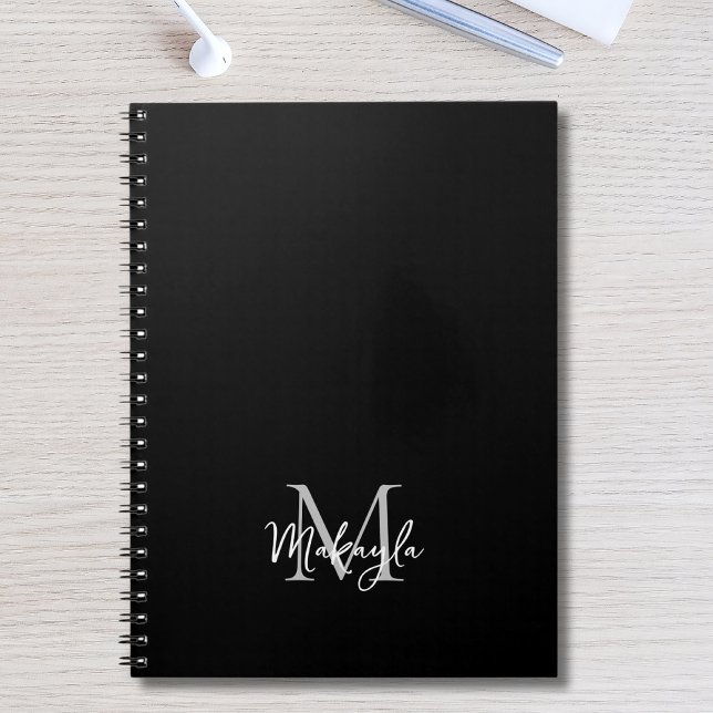 Personlig Modern Monogram Black Anteckningsbok (Skapare uppladdad)