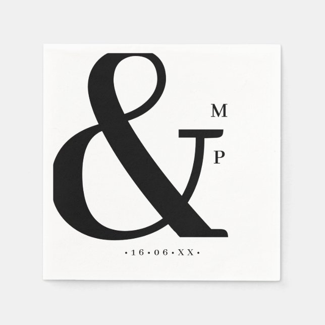 Personlig Modern Monogram Bröllop Pappersservett (Framsidan)