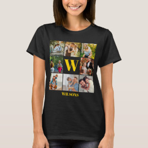 Personlig Modern Monogram Family Photo Collage T Shirt