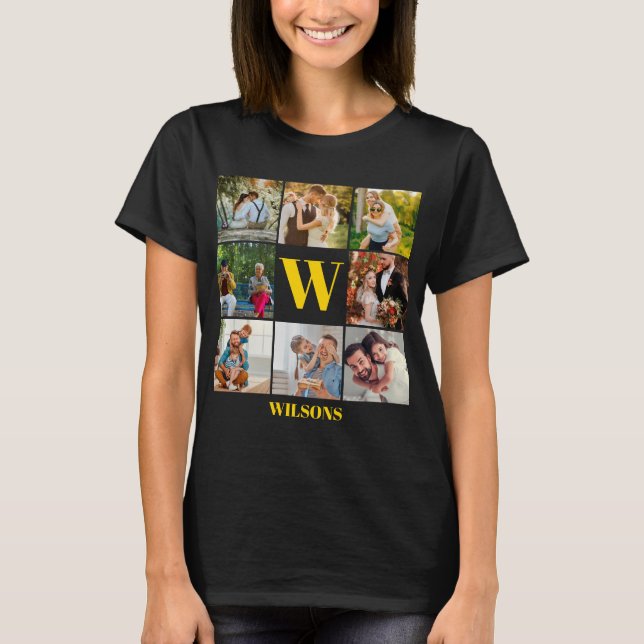 Personlig Modern Monogram Family Photo Collage T Shirt (Framsida)