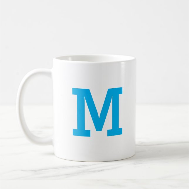 Personlig Modern Monogram Initial Brev Blue Kaffemugg (Vänster)