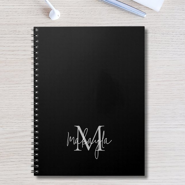 Personlig Modern Monogram Namn Black Anteckningsbok (Skapare uppladdad)
