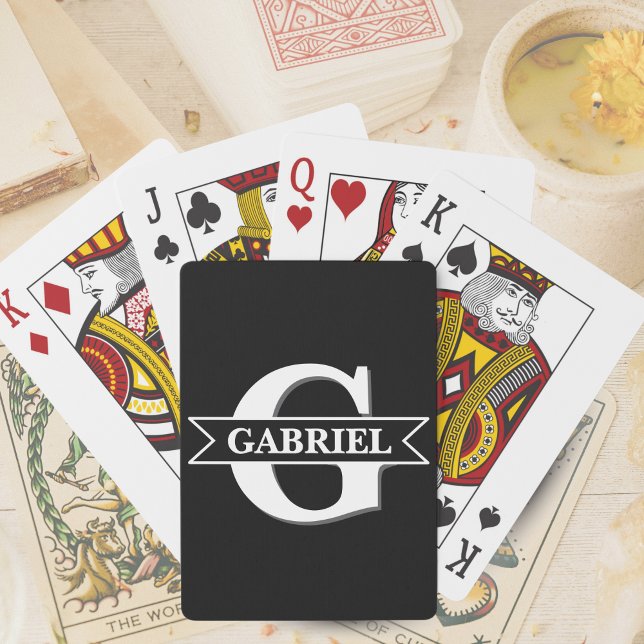 Personlig Modern Monogram Namn-pokerkort Casinokort (Personalized Modern Monogram Name Poker Cards - Black -
)