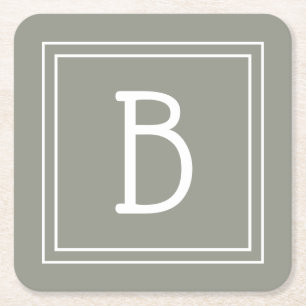 Personlig modern monogram ser sagegrön & vit underlägg papper kvadrat