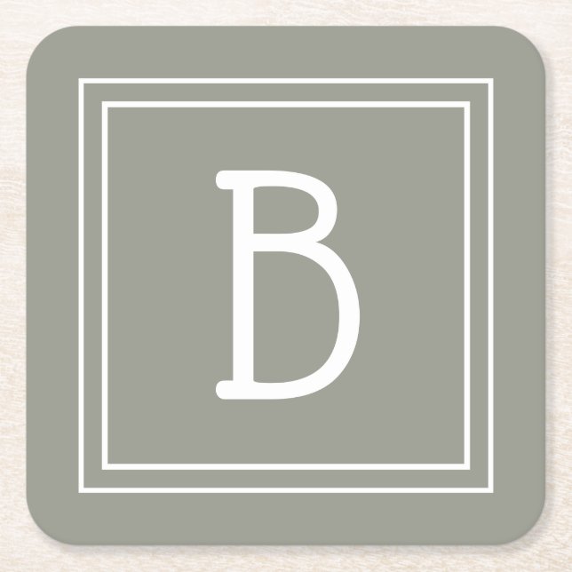Personlig modern monogram ser sagegrön & vit underlägg papper kvadrat (Framsidan)